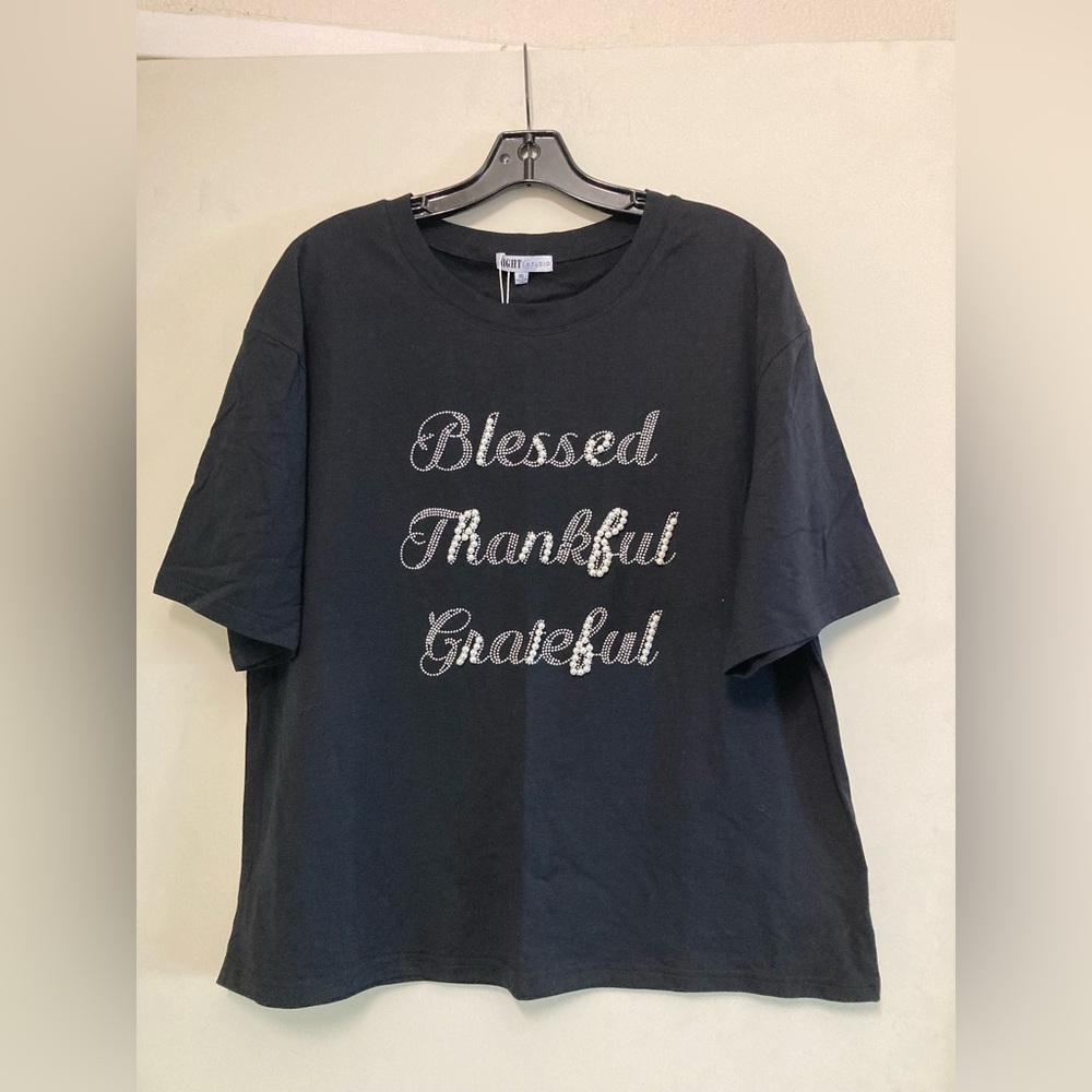 Night Studio Women’s Tee With Faux Pearl Sleeve Accents